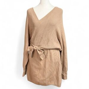 Francesca’s Mi Ami Sweater Dress Size L – Neutral Wrap Style Belted Knit